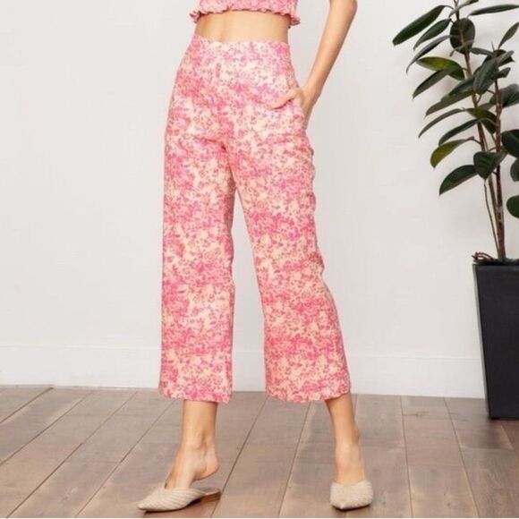 Lucy Paris Kinsey Pink Cream 100% Cotton Ankle Pants Women’s Small - Picture 1 of 11